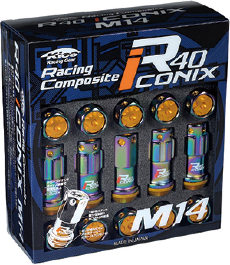 Project Kics 14x1.50 R40 Iconix Lock & Lug Nuts - Neo Chrome w/Gold Cap | 16+4 Locks | RIA - 14NA - JDMuscleLug NutspjkRIA-14NA