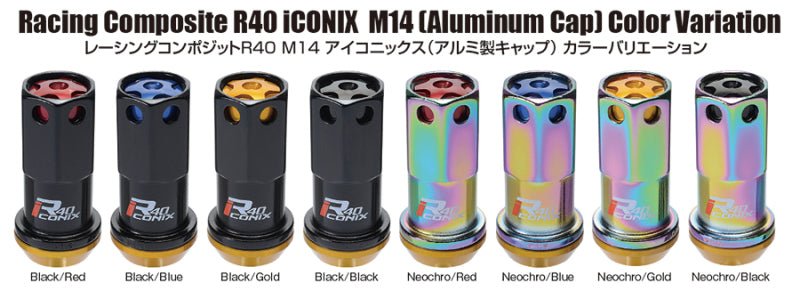 Project Kics 16+4 Neo Chrome Lock & Lug Nuts R40 Iconix - 14X1.25 | Black Cap | WRIA15NK - JDMuscleLug NutspjkWRIA15NK