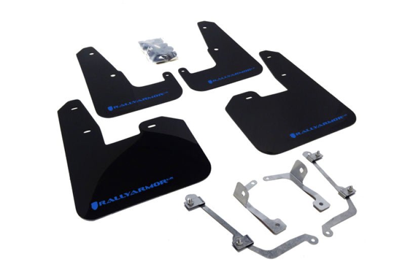 Rally Armor [08-14 STI Hatchback, 11-14 WRX Hatchback] V2 UR Black Mud Flap w/ Blue Logo - JDMuscleMudflapsralMF15-UR-BLK/BL