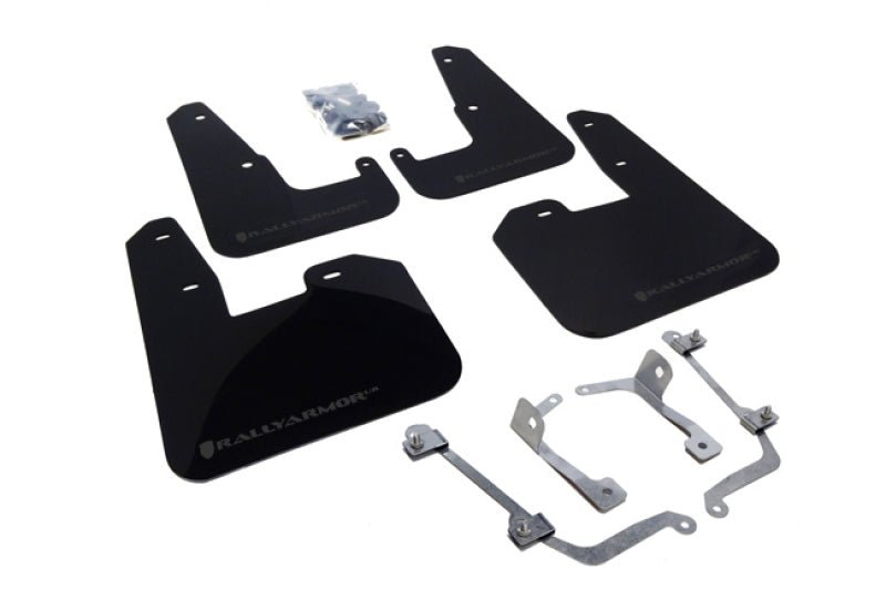 Rally Armor [08-14 STI Hatchback, 11-14 WRX Hatchback] V2 UR Black Mud Flap w/ Grey Logo - JDMuscleMudflapsralMF15-UR-BLK/GRY