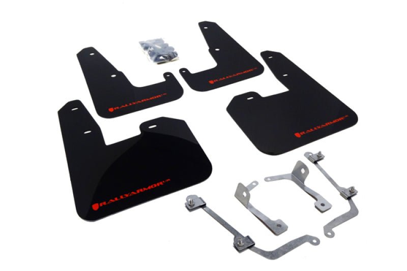 Rally Armor [08-14 STI Hatchback, 11-14 WRX Hatchback] V2 UR Black Mud Flap w/ Red Logo - JDMuscleMudflapsralMF15-UR-BLK/RD