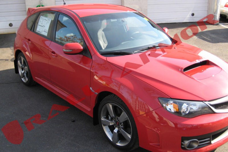 Rally Armor [08-14 STI Hatchback, 11-14 WRX Hatchback] V2 UR Black Mud Flap w/ Red Logo - JDMuscleMudflapsralMF15-UR-BLK/RD