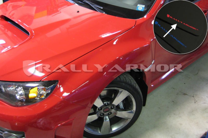 Rally Armor [08-14 STI Hatchback, 11-14 WRX Hatchback] V2 UR Black Mud Flap w/ Red Logo - JDMuscleMudflapsralMF15-UR-BLK/RD