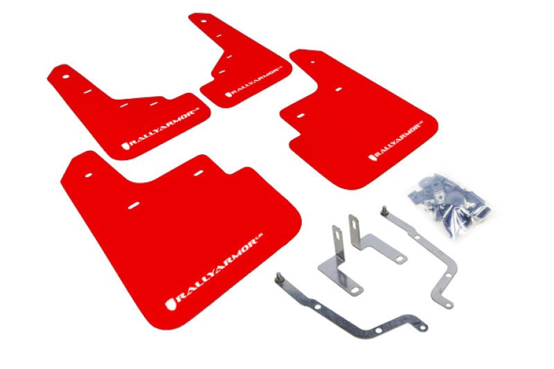 Rally Armor 14-18 Mazdaspeed3 Red Mud Flap W/ White Logo | MF31-UR-RD/WH - JDMuscleMudflapsralMF31-UR-RD/WH