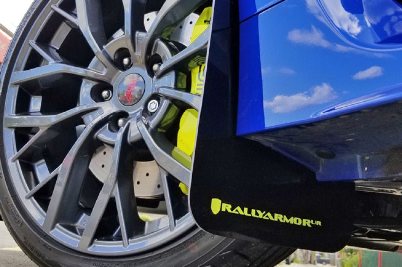 Rally Armor [15-21 WRX/STI] Black UR Mud Flap w/Green Logo - JDMuscleMudflapsralMF32-UR-BLK/CGN