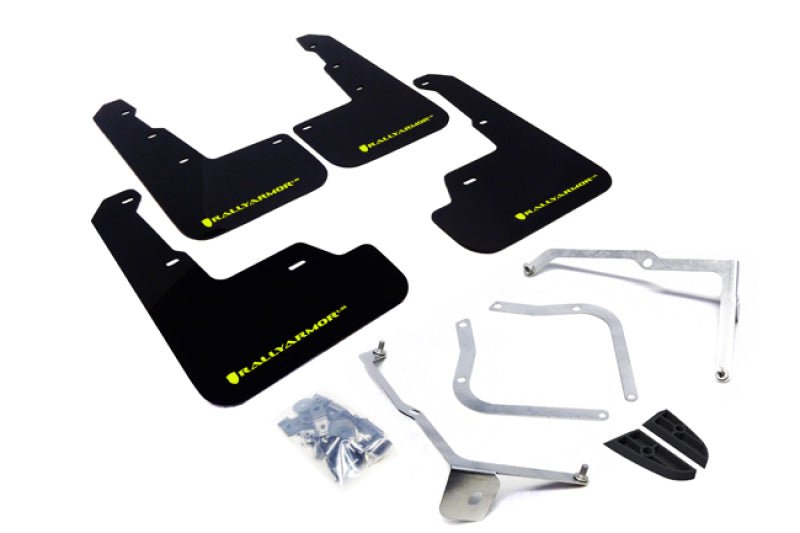 Rally Armor [15-21 WRX/STI] Black UR Mud Flap w/Green Logo - JDMuscleMudflapsralMF32-UR-BLK/CGN