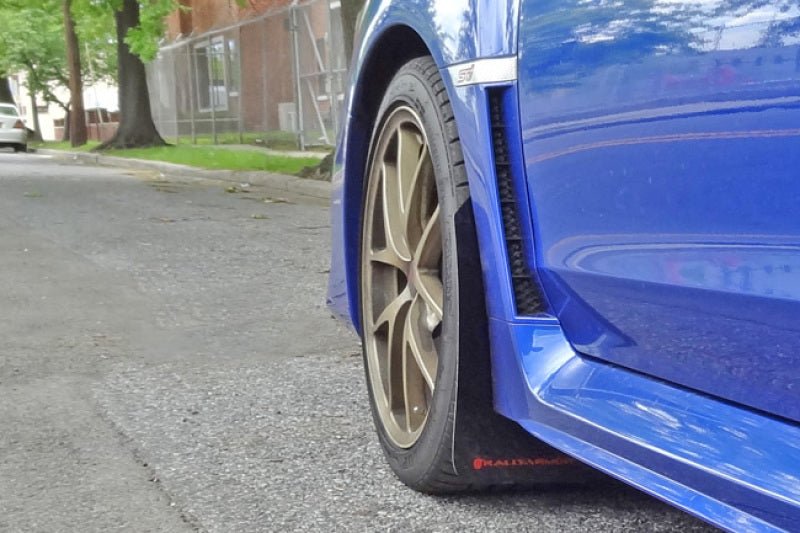 Rally Armor [15-21 WRX/STI] UR Mudflaps Black Urethane Blue Logo | MF32-UR-BLK/BL - JDMuscleMudflapsralMF32-UR-BLK/BL