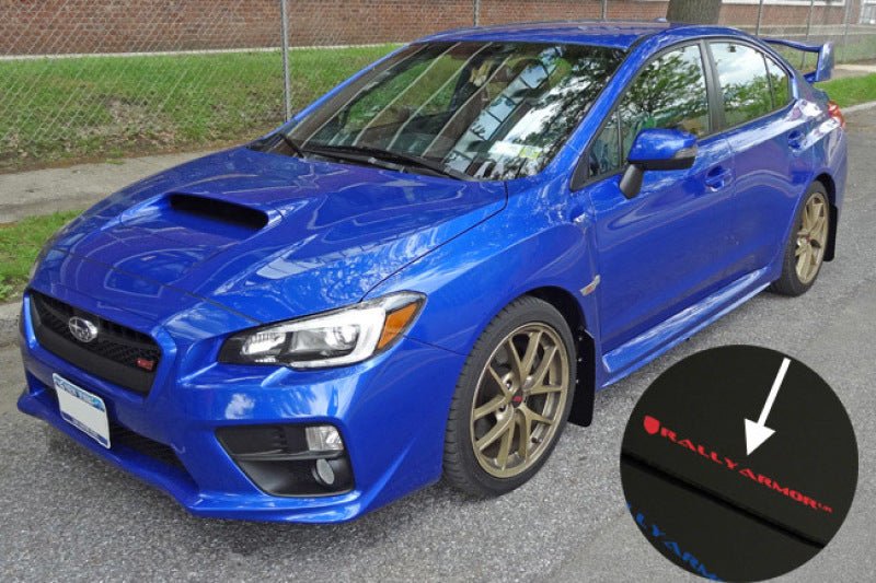 Rally Armor [15-21 WRX/STI] UR Mudflaps Black Urethane Blue Logo | MF32-UR-BLK/BL - JDMuscleMudflapsralMF32-UR-BLK/BL