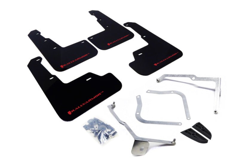 Rally Armor [15-21 WRX/STI] UR Mudflaps Black Urethane Red Logo - JDMuscleMudflapsralMF32-UR-BLK/RD