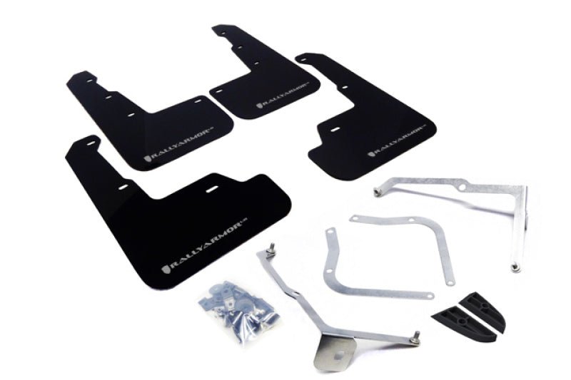 Rally Armor [15-21 WRX/STI] UR Mudflaps Black Urethane Silver Logo - JDMuscleMudflapsralMF32-UR-BLK/SIL