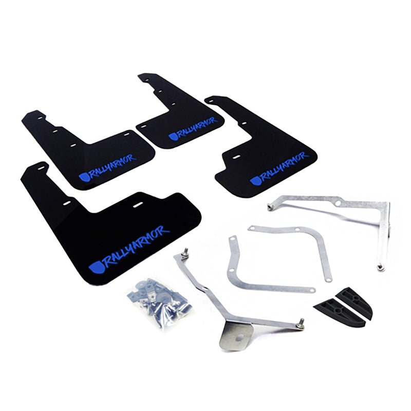 Rally Armor [15-21 WRX/STI] UR Mudflaps Black Urethane w/ New Era Blue Logo | MF32-UR-BLK/BL-X - JDMuscleMudflapsralMF32-UR-BLK/BL-X