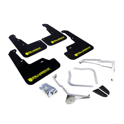Rally Armor [15-21 WRX/STI] UR Mudflaps Black Urethane w/ New Era Neon Yellow Logo - JDMuscleMudflapsralMF32-UR-BLK/CGN-X