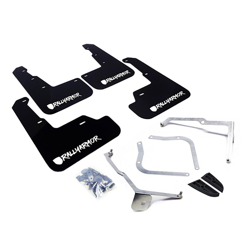 Rally Armor [15-21 WRX/STI] UR Mudflaps Black Urethane w/ New Era White Logo - JDMuscleMudflapsralMF32-UR-BLK/WH-X