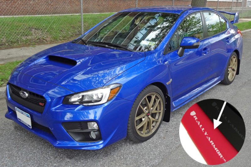 Rally Armor [15-21 WRX/STI] UR Red Mud Flap w/ White Logo - JDMuscleMudflapsralMF32-UR-RD/WH