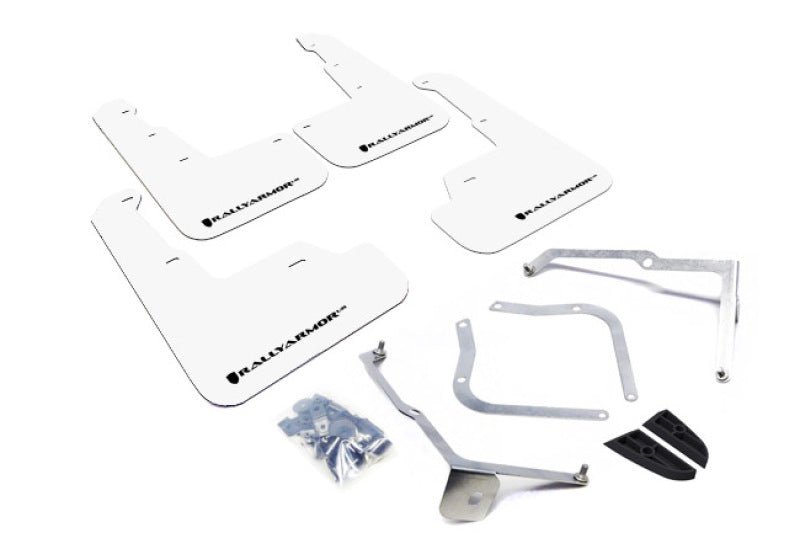 Rally Armor [15-21 WRX/STI] White Mud Flap w/ Black Logo - JDMuscleMudflapsralMF32-UR-WH/BLK