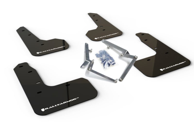 Rally Armor [17-21 Civic Sport/Sport Touring Hatchback] UR Black Mud Flap w/ White Logo | MF51-UR-BLK/WH - JDMuscleMudflapsralMF51-UR-BLK/WH