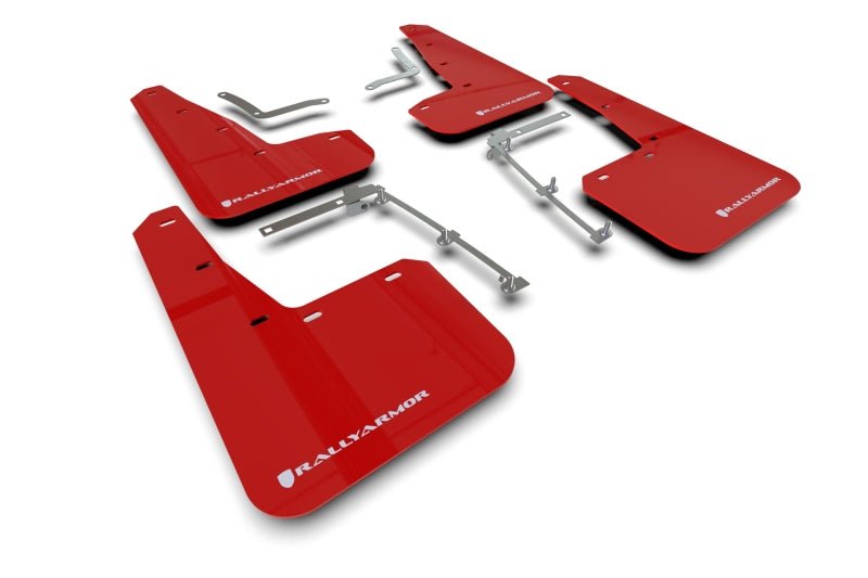 Rally Armor 20 - 23 GR Supra Yaris Hatchback Red Mud Flap w/ White Logo | MF74 - UR - RD/WH - JDMuscleMudflapsralMF74-UR-RD/WH
