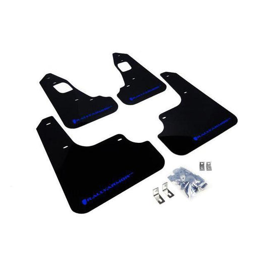 Rally Armor Black Mud Flap w/ Blue Logo Mitsubishi EVO X-MF10-UR-BLK/BL-MF10-UR-BLK/BL-Mudflaps-Rally Armor-JDMuscle