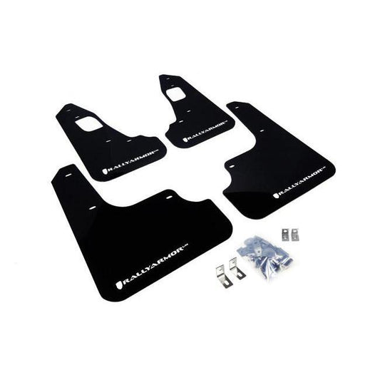 Rally Armor Black Mud Flap w/ White Logo Mitsubishi EVO X-MF10-UR-BLK/WH-MF10-UR-BLK/WH-Mudflaps-Rally Armor-JDMuscle