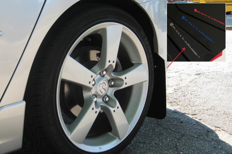 Rally Armor UR Black Mud Flap w/ Silver Logo Mazda Mazdaspeed3 2004-2009 | MF9-UR-BLK/SIL - JDMuscleMudflapsralMF9-UR-BLK/SIL