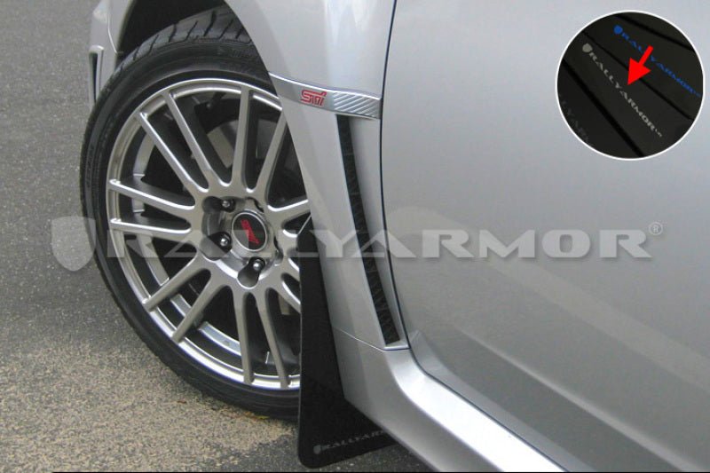Rally Armor UR Black Mud Flap w/ Silver Logo WRX 2011-2014 / STI 2011-2014 | MF19-UR-BLK/SIL - JDMuscleMudflapsralMF19-UR-BLK/SIL