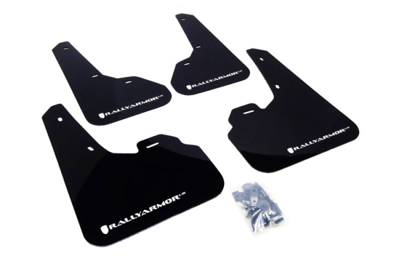 Rally Armor UR Black Mud Flap w/ White Logo Mazda Mazdaspeed3 2010-2013 | MF17-UR-BLK/WH - JDMuscleMudflapsralMF17-UR-BLK/WH