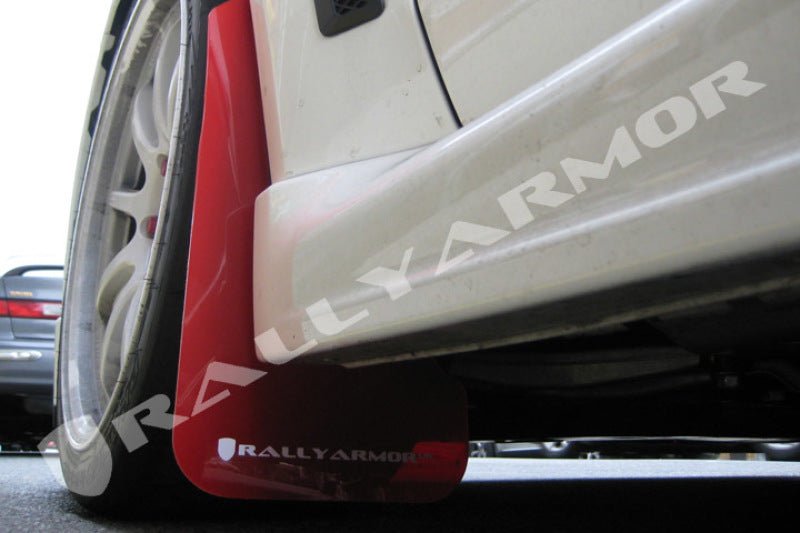 Rally Armor UR Red Mud Flap w/ White Logo Mitsubishi EVO X 2008-2017 | MF10-UR-RD/WH - JDMuscleMudflapsralMF10-UR-RD/WH