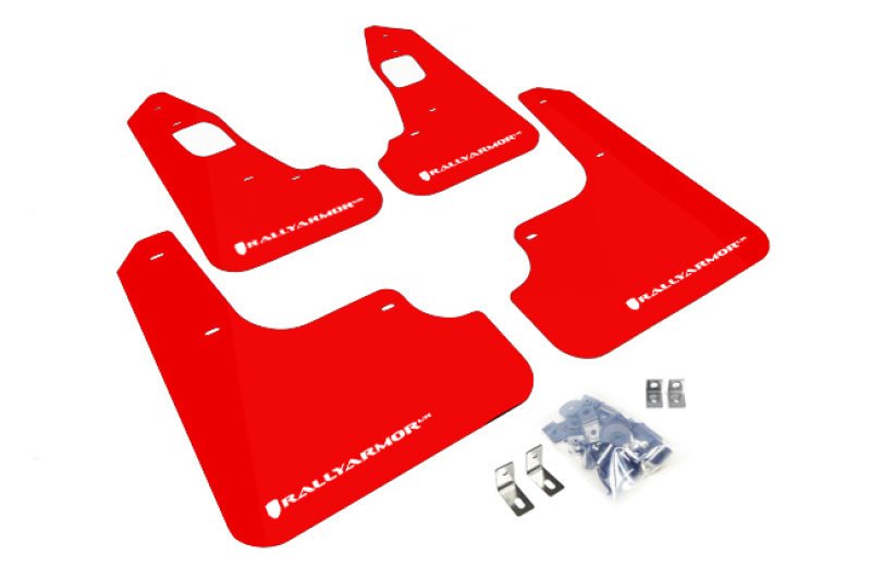 Rally Armor UR Red Mud Flap w/ White Logo Mitsubishi EVO X 2008-2017 | MF10-UR-RD/WH - JDMuscleMudflapsralMF10-UR-RD/WH