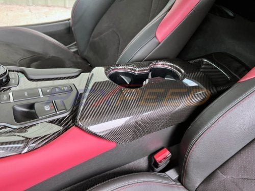Rexpeed 2020+ Supra GR Dry Carbon Armrest/Cup Holder Cover | Gloss | TS60 - JDMuscleTrim KitsTS60