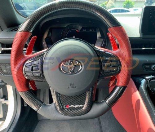 Rexpeed 2020+ Supra GR Dry Carbon Steering Wheels Shift Paddles Full Replacement | TS39 / TS39R - JDMuscleInterior AccessoriesTS39Black