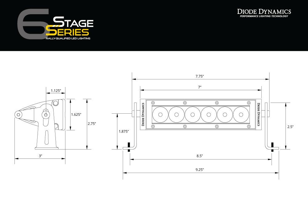 Diode Dynamics SS Amber Wide Optic Stage Series Light Bar Kit Subaru WRX/STI 15-2017 | DD6011