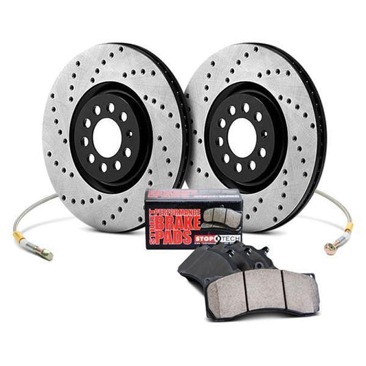 Stoptech Stage 2 Drilled Sport Brake Kit Front + Rear Subaru Impreza RS 1998-2001 (979.47004)-st979.47004-979.47004-Brake Kits-Stop Tech-JDMuscle