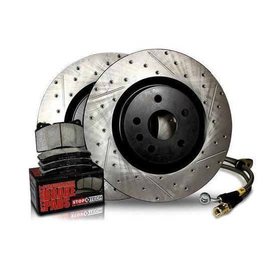 Stoptech Stage 2 Drilled/Slotted Sport Brake Kit Front + Rear Subaru STI 2004 (978.47005)-st978.47005-978.47005-Brake Kits-Stop Tech-JDMuscle