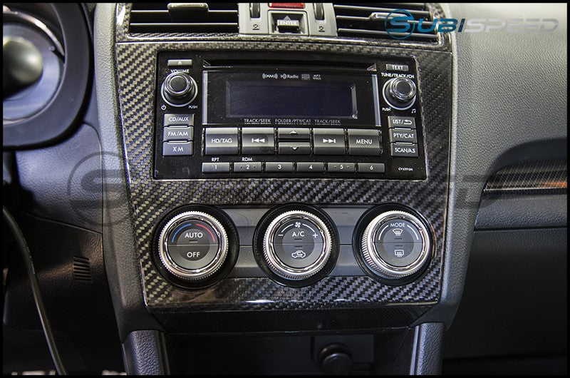 OLM S-LINE DRY CARBON FIBER RADIO AND AC CONTROL COVER 2015 Subaru WRX & STI / 2014-2015 Forester / 2013-2014 Crosstrek | DP1-WRX14-DCF