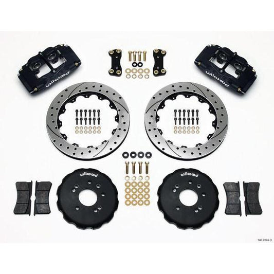 Wilwood FSL4 Front Black Slotted & Drilled Big Brake Brake Kit 1989-1998 Nissan 240SX-140-9194-D-140-9194-D-Big Brake Kits-Wilwood-JDMuscle