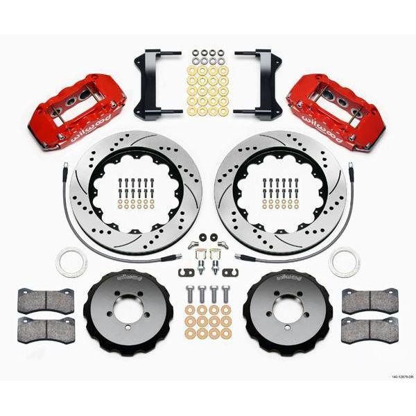 Wilwood W6A Red Slotted & Drilled Big Brake Front Brake Kit 2002-2014 Subaru WRX w/ 18-in Wheels-140-12876-DR-140-12876-DR-Big Brake Kits-Wilwood-JDMuscle