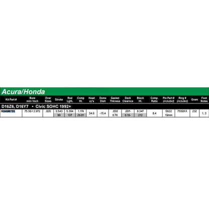 Wiseco Sport Compact Series 75.5mm Bore 8.4:1 CR Pistons | 1992-2000 Honda Civic SOHC D15B D16Z6 D16Y7 (K546M755)-WIS K546M755-Engine Internals & Assemblies-Wiseco-JDMuscle