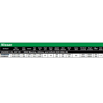 Wiseco Sport Compact Series 95.50mm Bore 8.8:1 CR Pistons | Multiple VQ35 Nissan/Infiniti Fitments (K605M955AP)-WIS K605M955AP-Engine Internals & Assemblies-Wiseco-JDMuscle